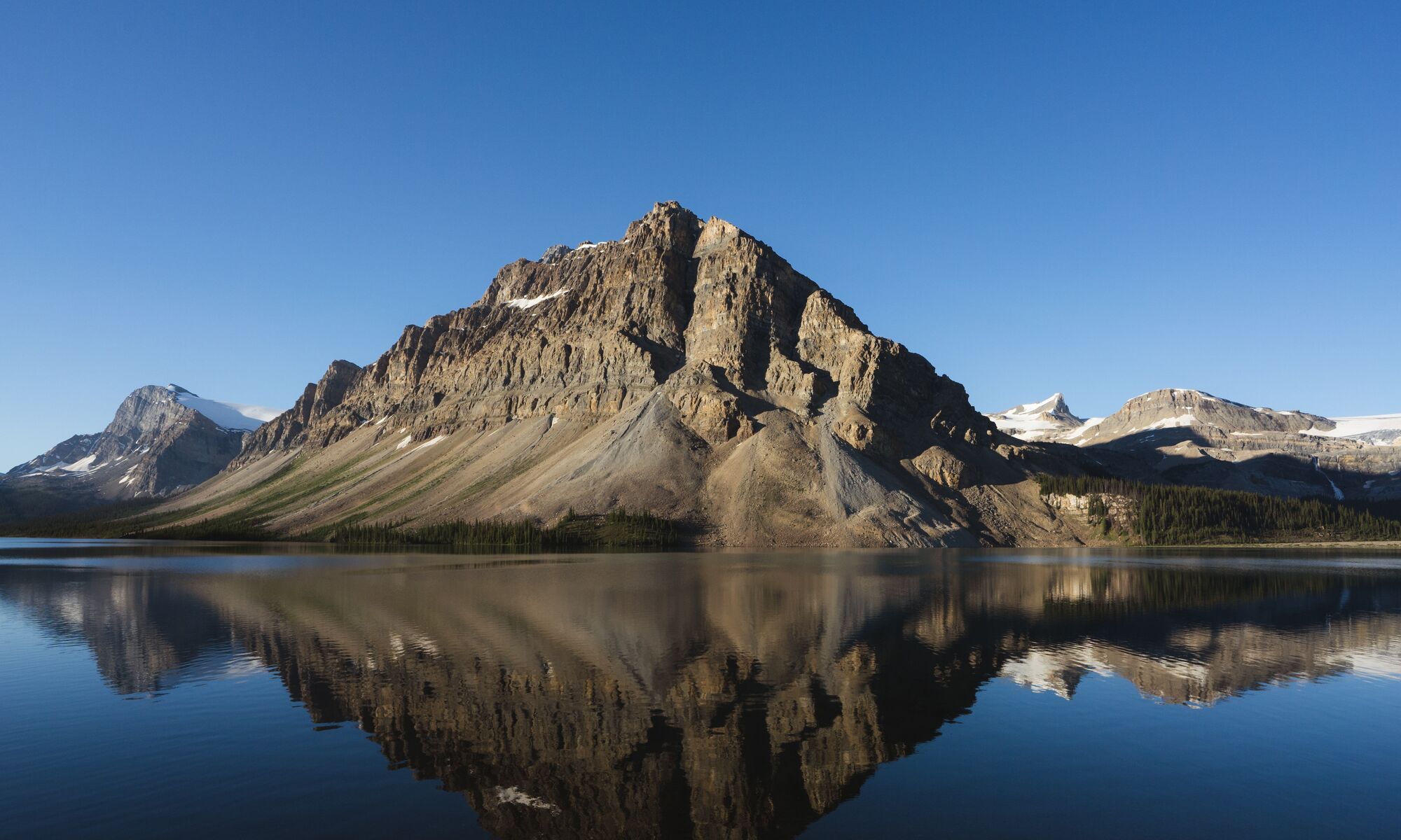Bow Lake in the early morning in Banff National Park.